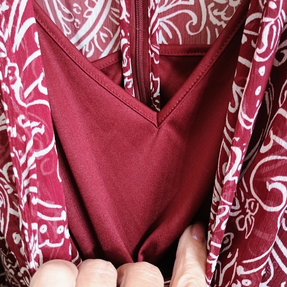 Calvin Klein Collection Maroon and White Paisley High Low Dress - Picture 3 of 8